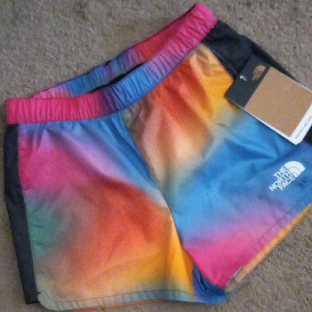 The North Face Red and Pink Athletic Shorts with Elastic Waistband